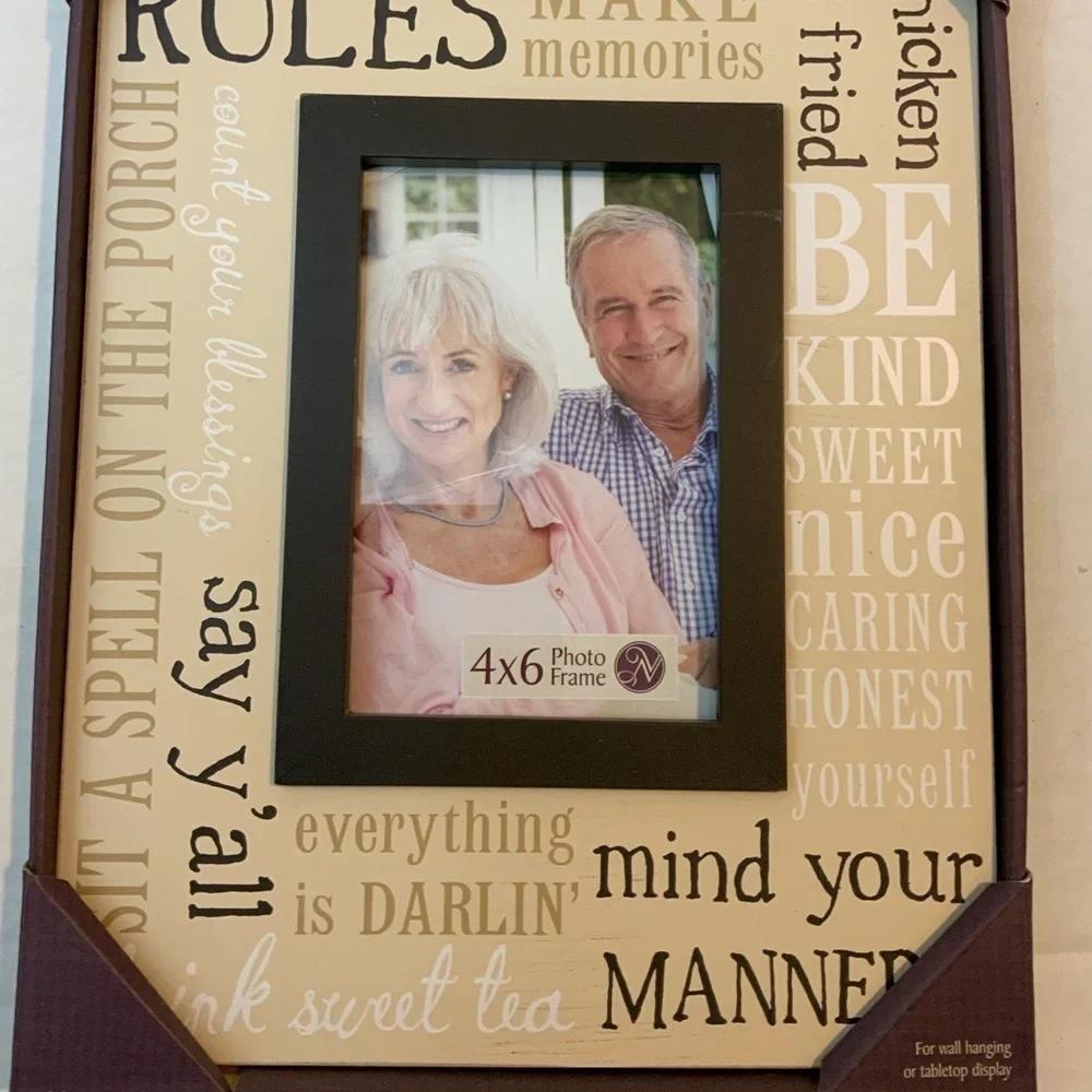Photo Frame Southern Rules Phrases Farmhouse Country Theme Table Wall Decor 4x6